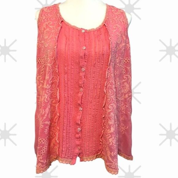 Johnny Was Coral Sleeveless Flowy Shirt Size Small - Picture 2 of 14